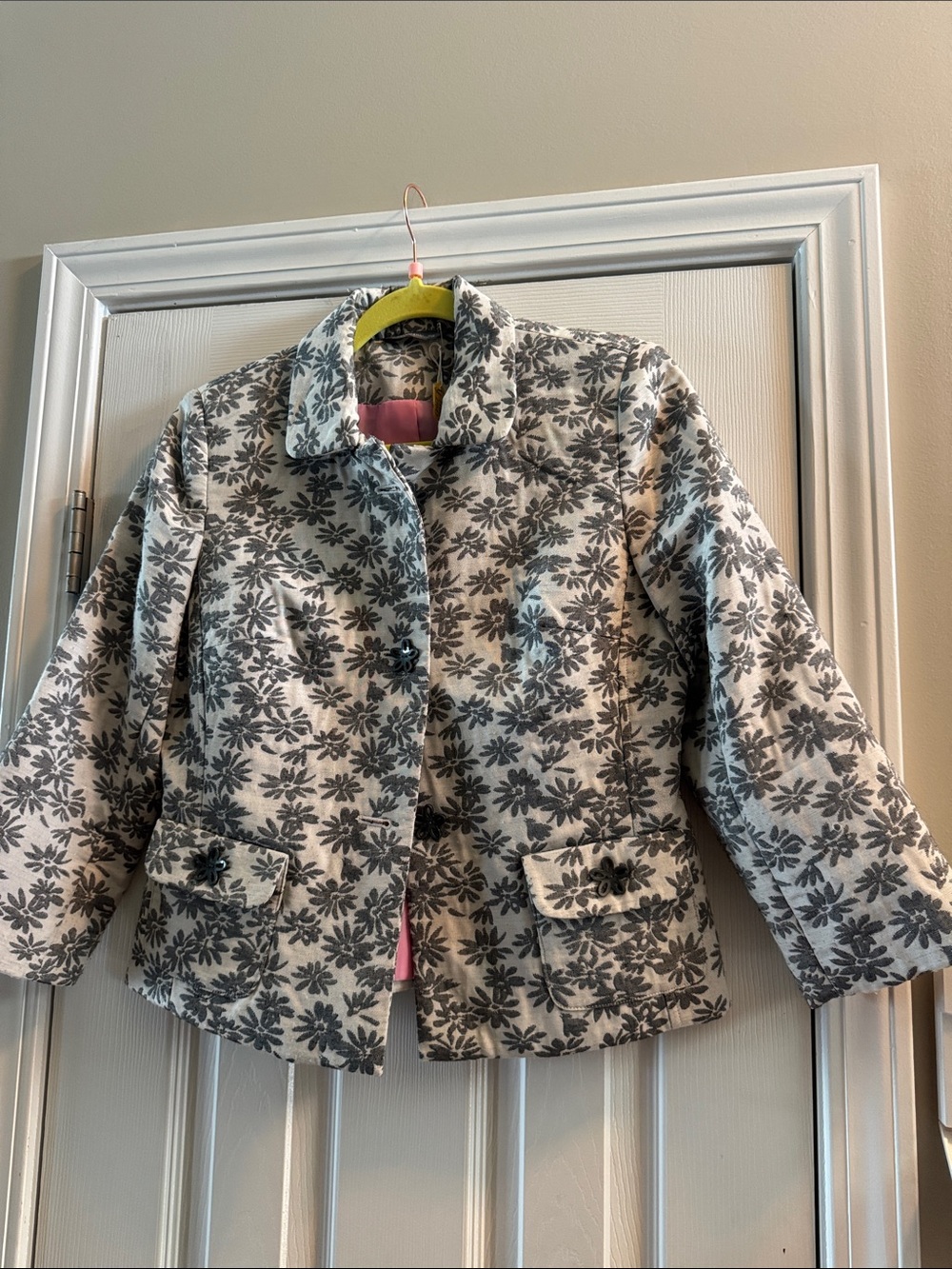 Floral Quilted Blazer - Gray and Cream